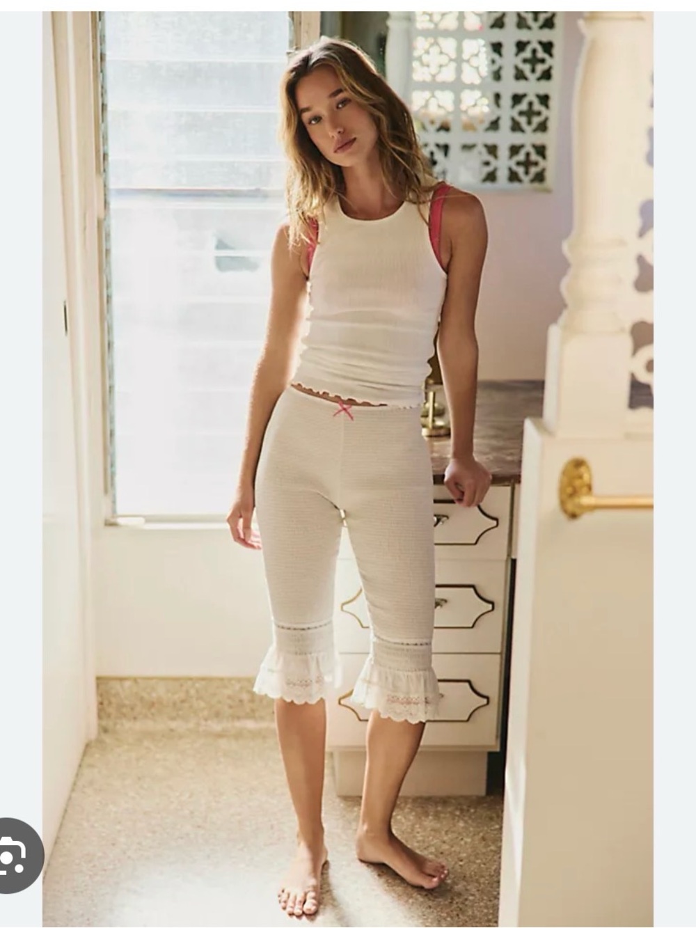 Intimately Free people new women’s cream  Ruffle Hem bloomers with Gray Lace Tri